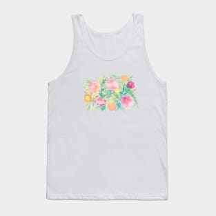 Watercolor Pink Florals with Peaches Tank Top